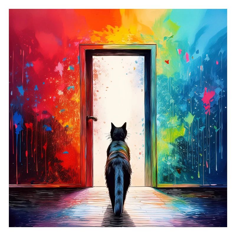 Un chat devant une porte vitrée