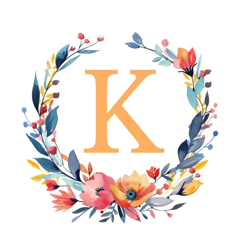 K Monogramm, Blumen-Kranz, personalisierbar