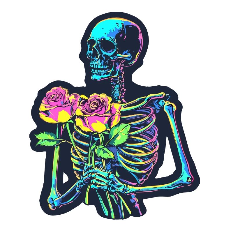 Psychedelisches Skelett mit Rosen Halloween
