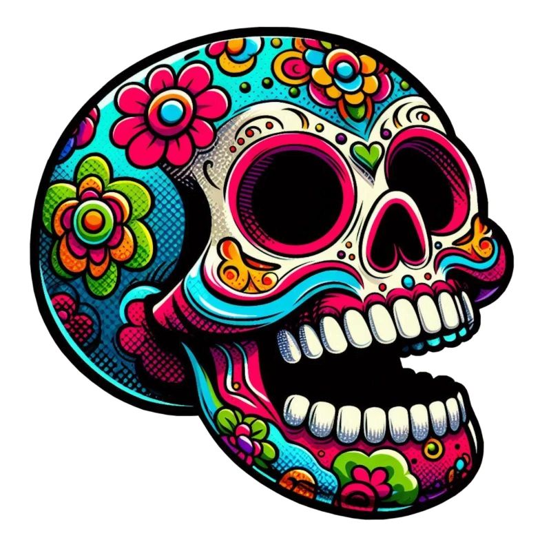 Bunte Totenkopf-Illustration mit Blumen