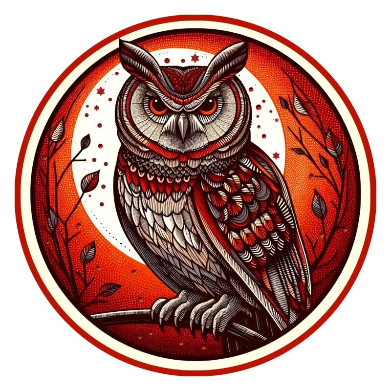 Roter Eulenkreis Emblem - Eule - Nachtvogel