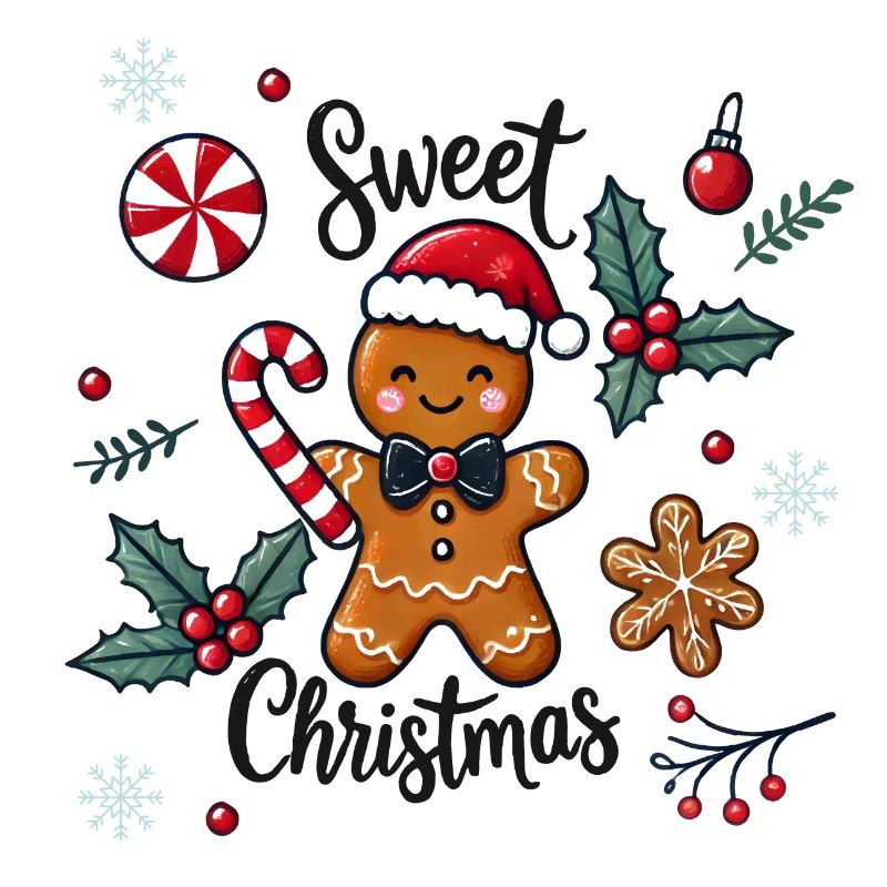 Cheerful gingerbread man with candy cane