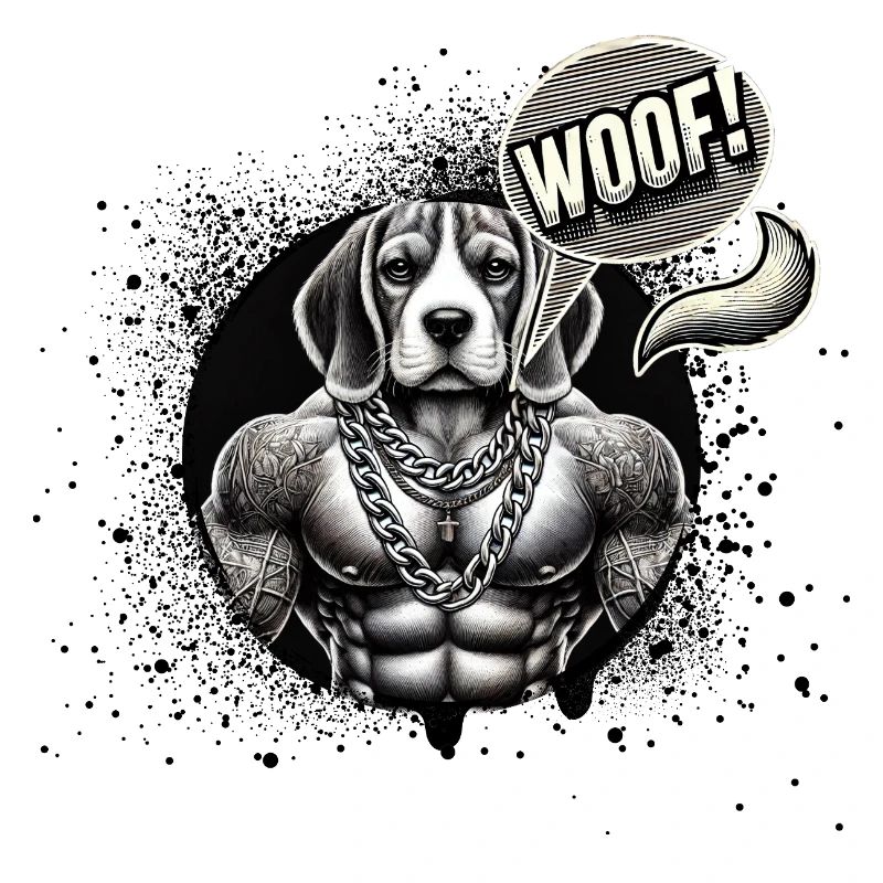 Mastiff tatoué avec des chaînes WOUF