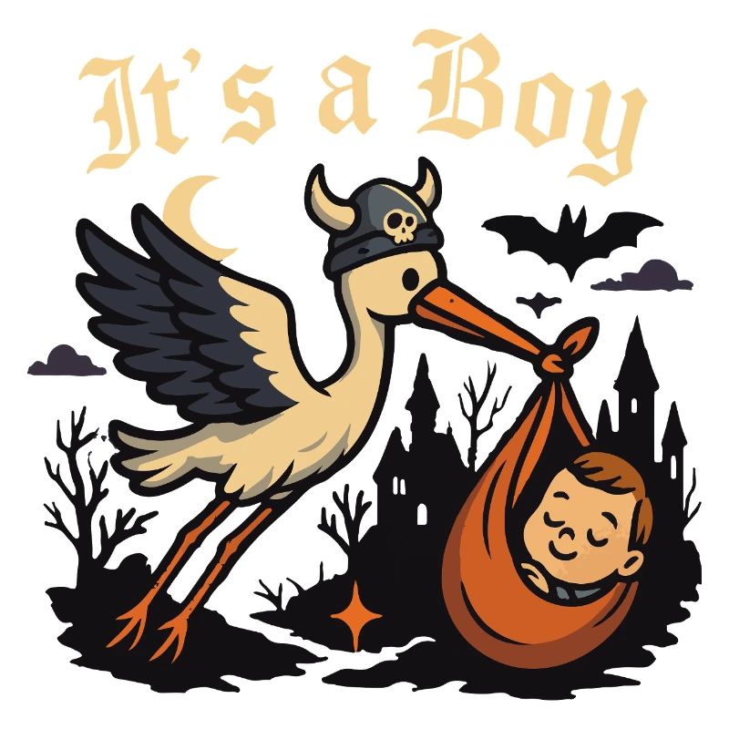 Cigogne gothique avec bébé – « It’s a Boy »