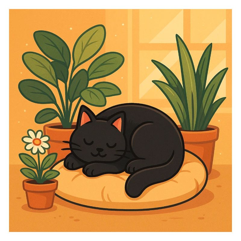 Cozy cat rest with plants