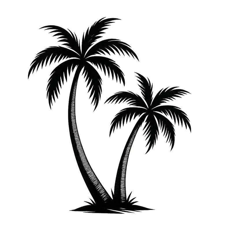 Tropical palm trees silhouette on black
