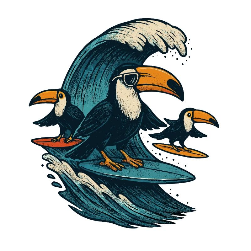 Cool Toucan Surfing Wave Art
