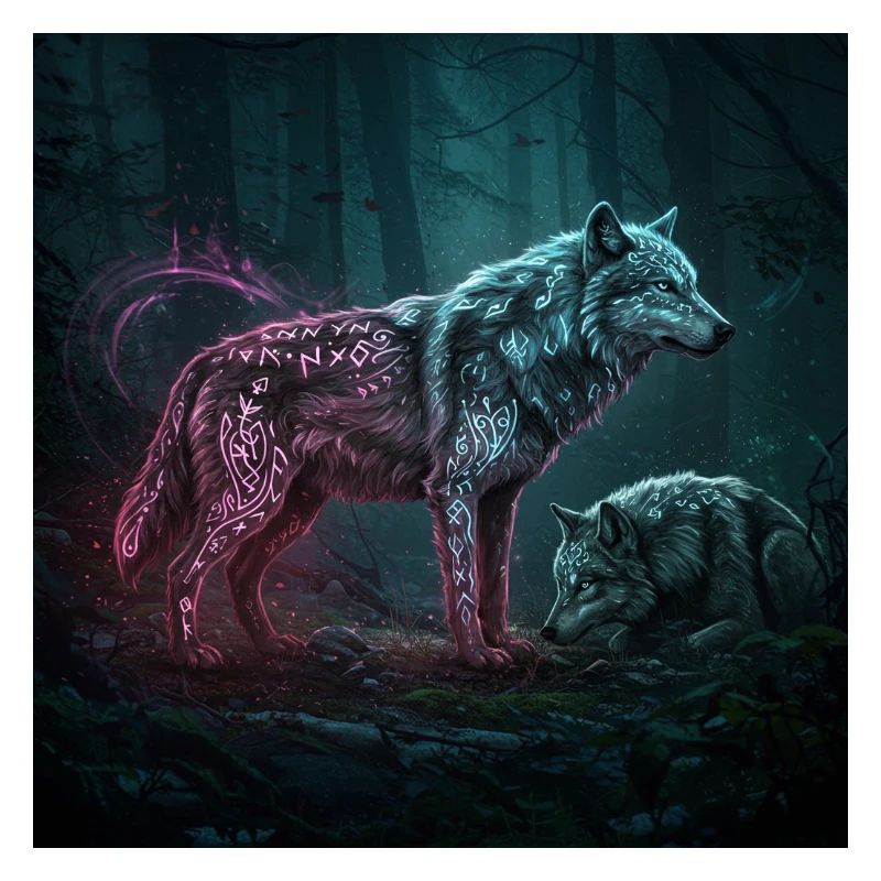 Neonrunen Wolfwald im Mondschein