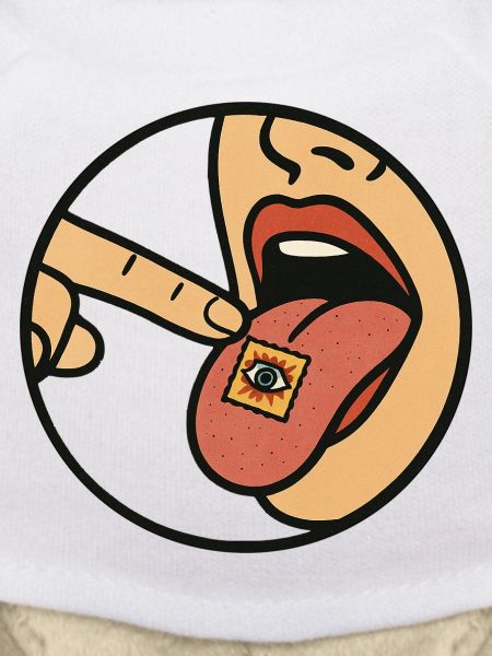 LSD blotter on tongue