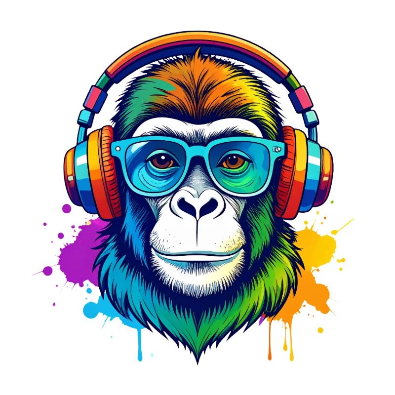 Rainbow Gorilla DJ mit Kopfhörern