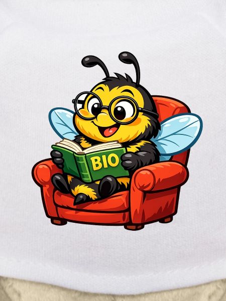 Biene liest ein Buch über Bio