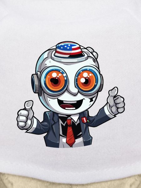 Robot mascot with flag hat