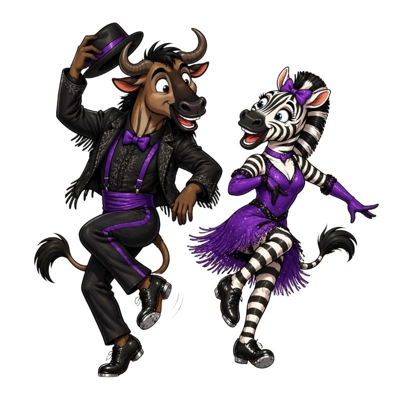 Gnu und Zebra im glamourösen Stepptanz