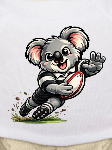 Cute koala playing rugby