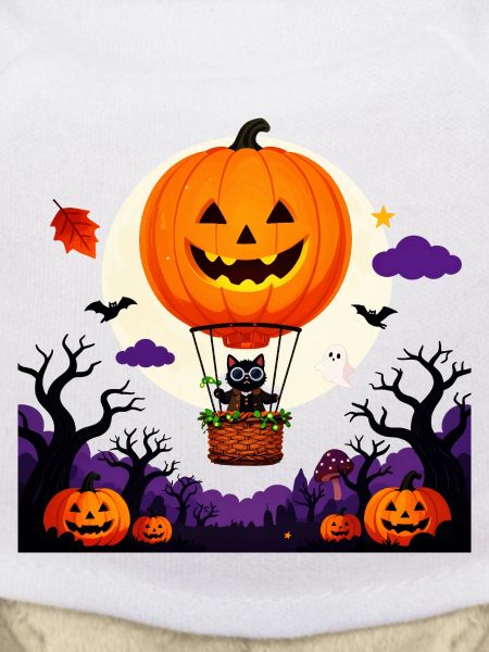 Pumpkin Balloon Cat Halloween Scene
