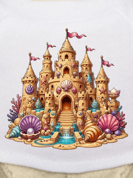 Beach sandcastle with shells