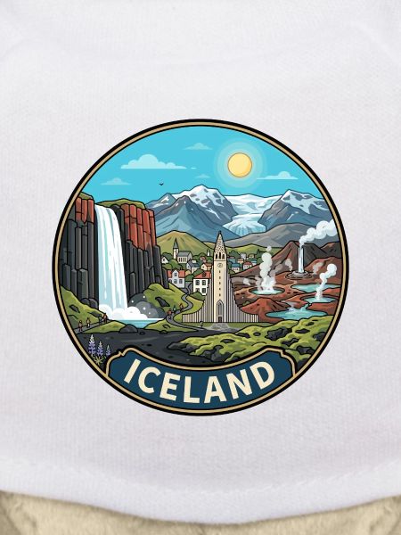 Island-Reiseabzeichen Skogafoss-Wasserfallvulkan