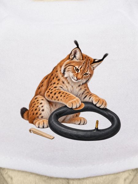 Luchs flickt einen Fahrradschlauch