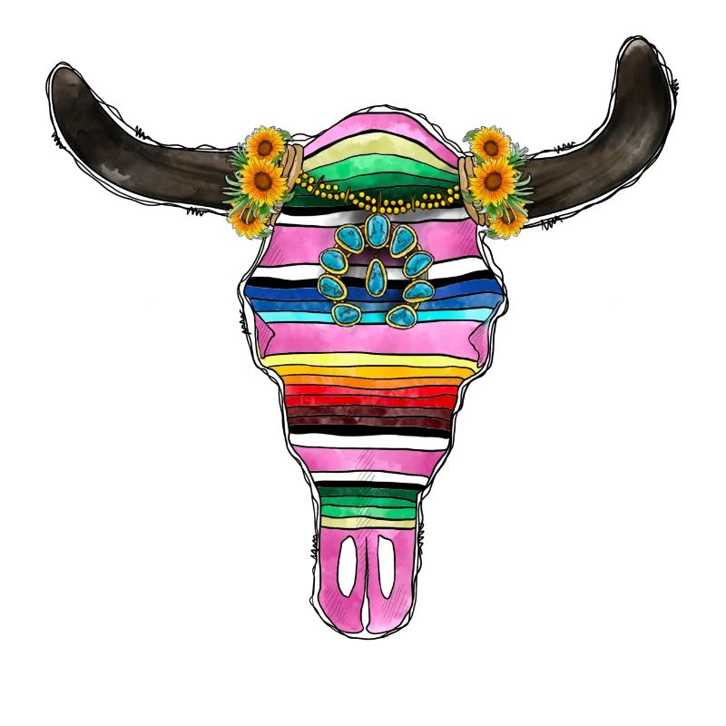 Serape Bull Skull and Turquoise