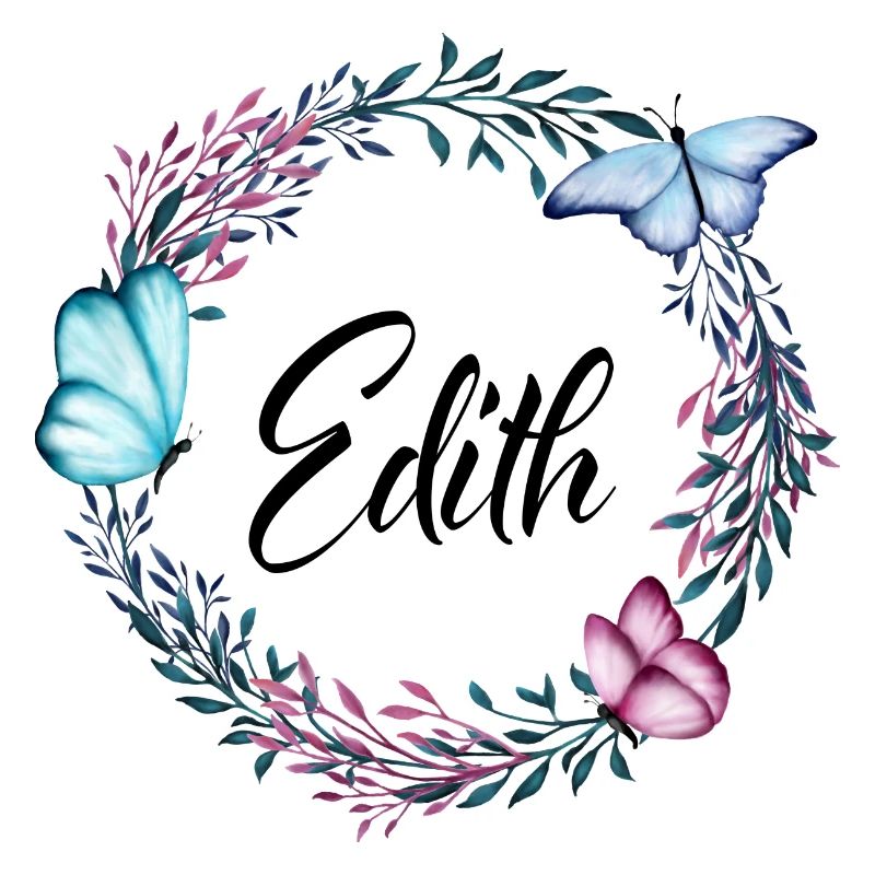 Edith, name, lettering, flower wreath, gift
