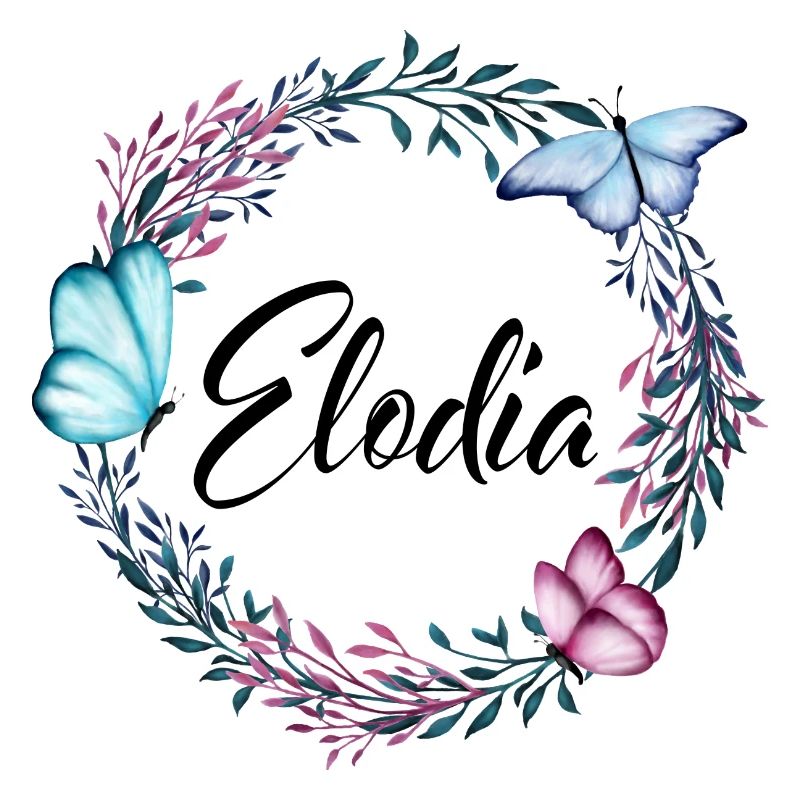 Elodia, nom, lettrage, couronne de fleurs, cadeau