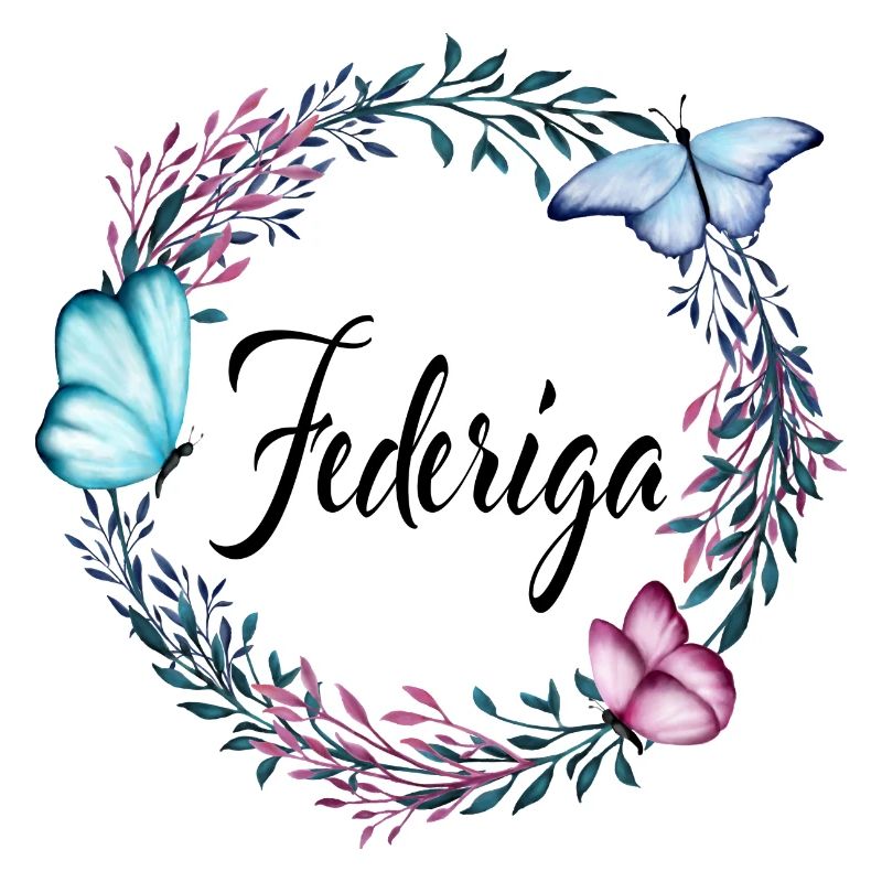 Federiga, nom, lettrage, couronne de fleurs, cadea