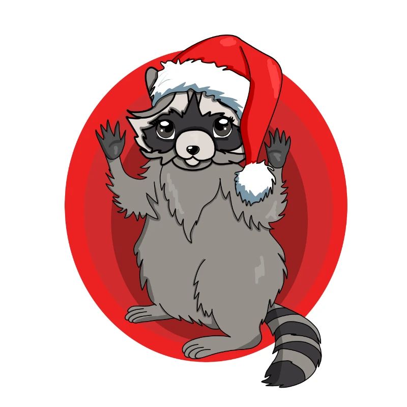 Waschbär mit Weihnachtsmütze