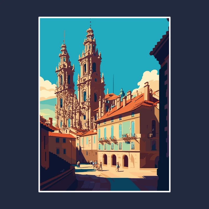 Saint-Jacques-de-Compostelle Espagne Affiche de voyage Vintage
