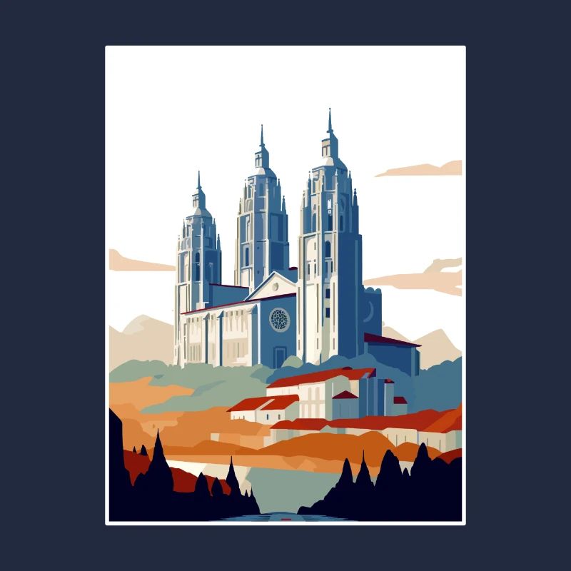 Saint-Jacques-de-Compostelle Espagne Affiche de voyage Vintage