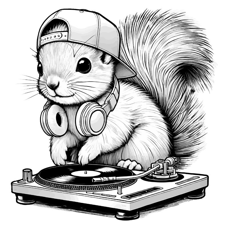 cooles Eichhörnchen-Motiv als DJ mit Kopfhörer