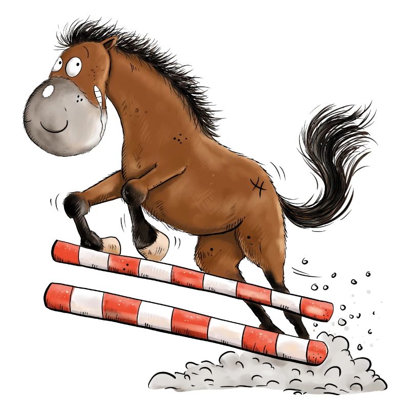 Cheval de tournoi de saut d’obstacles drôle