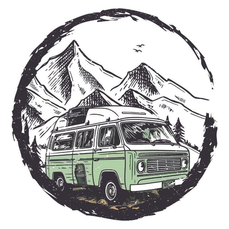 Retro Camper im Mountain Circle