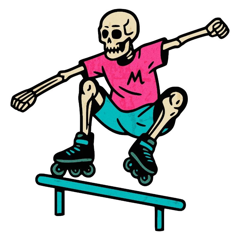Neon Skelett grindet auf Inline-Skates