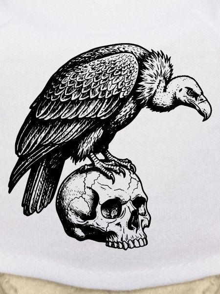 Vulture sitting on the skull.