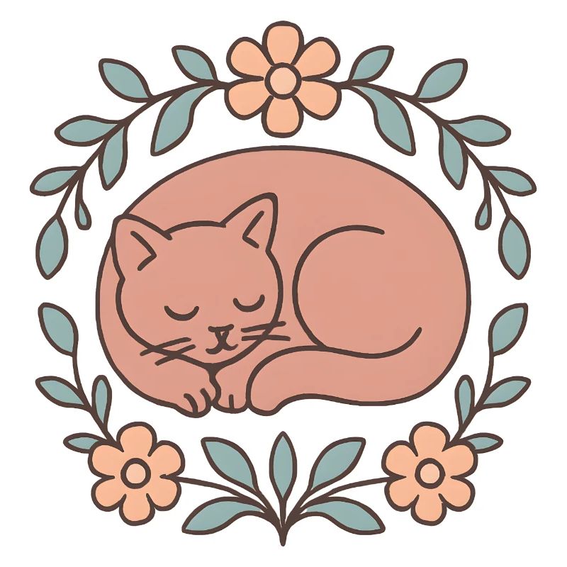 Chat endormi dans un cercle de fleurs