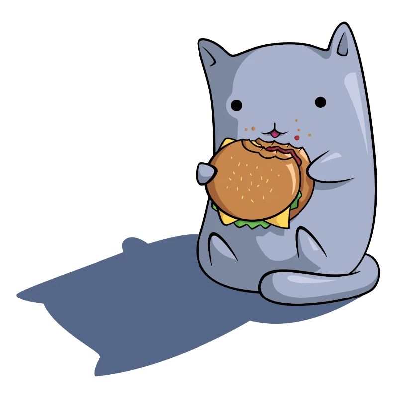 Cat eats hamburger