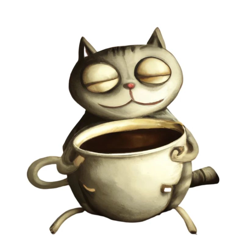 Le chat boit un café
