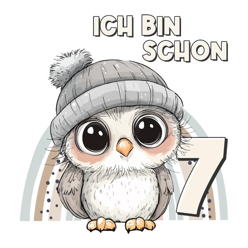7. Geburtstag Eule Regenbogen Süß Niedlich