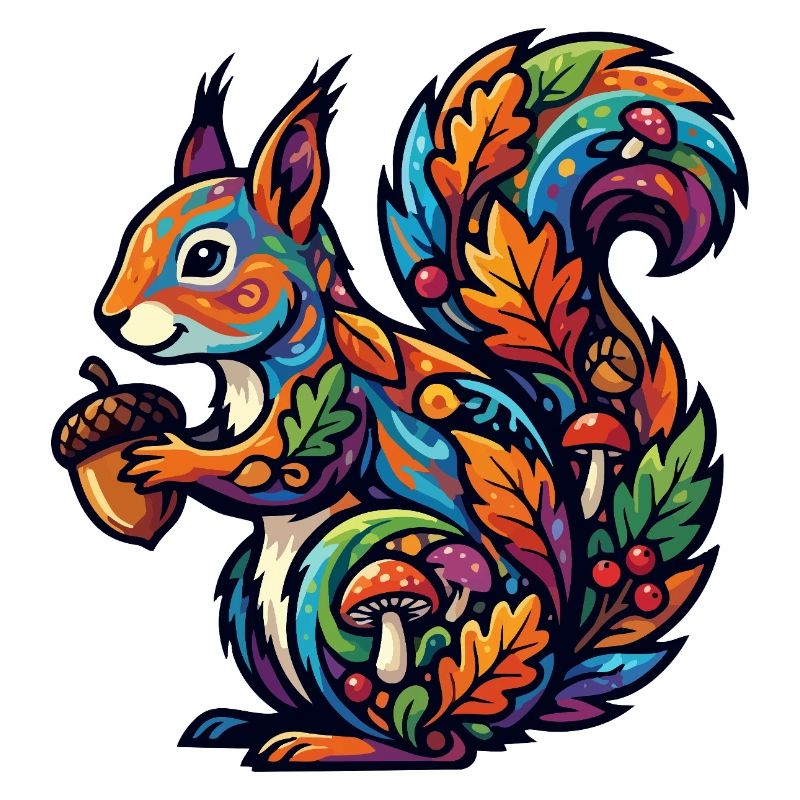 Colorful Squirrel Autumn Magic Nut Forest Dweller