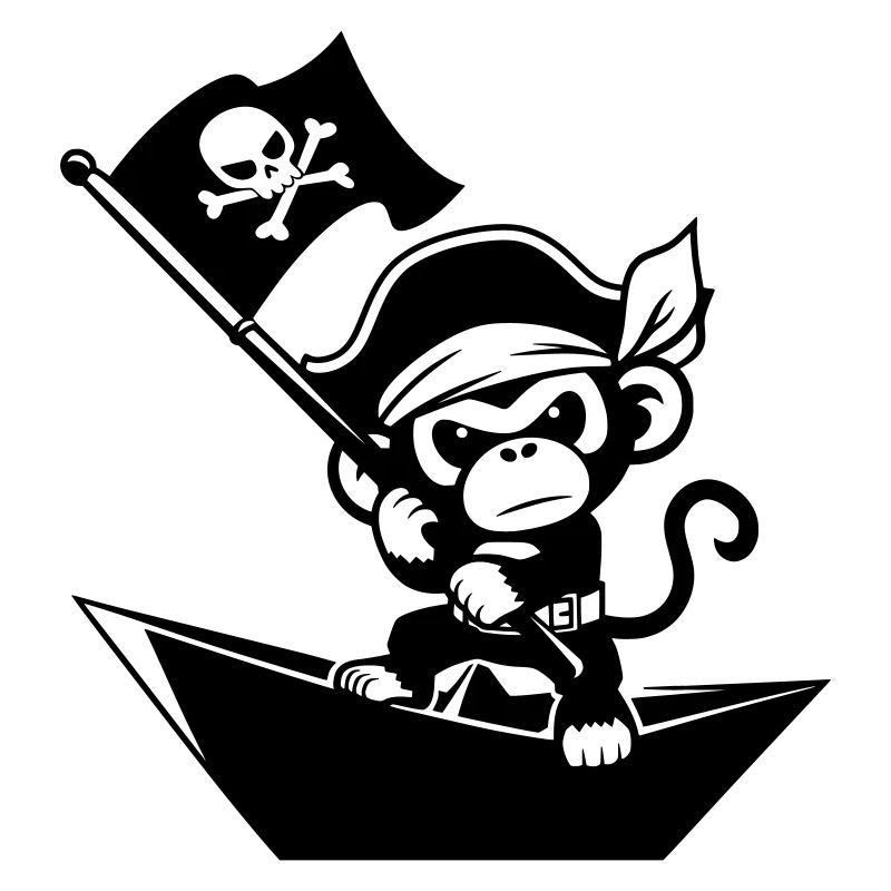 Singe pirate dans un bateau en papier