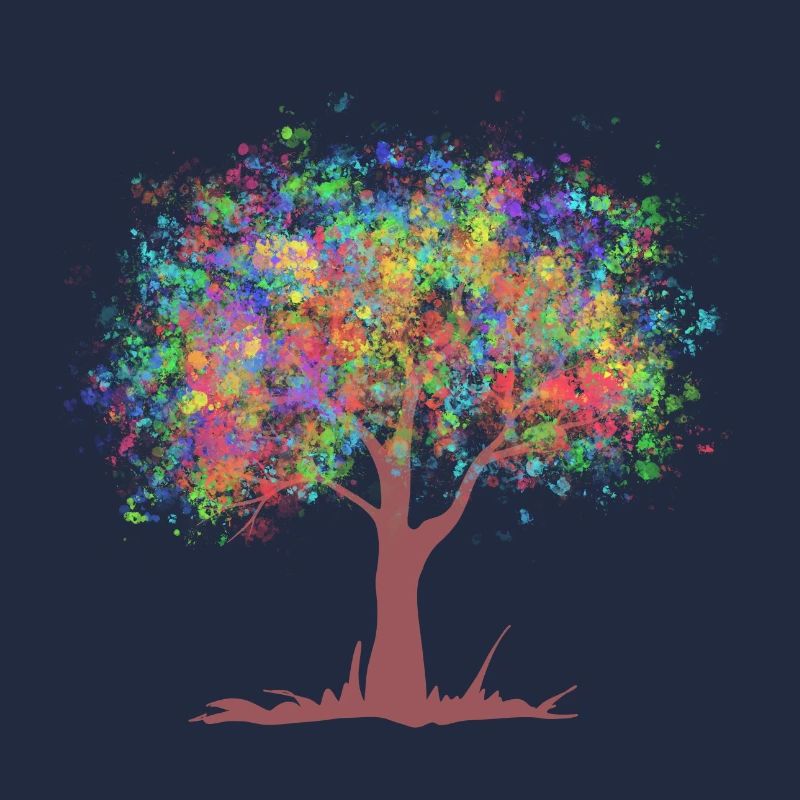 Baum mit Regenbogen Farben Blättern