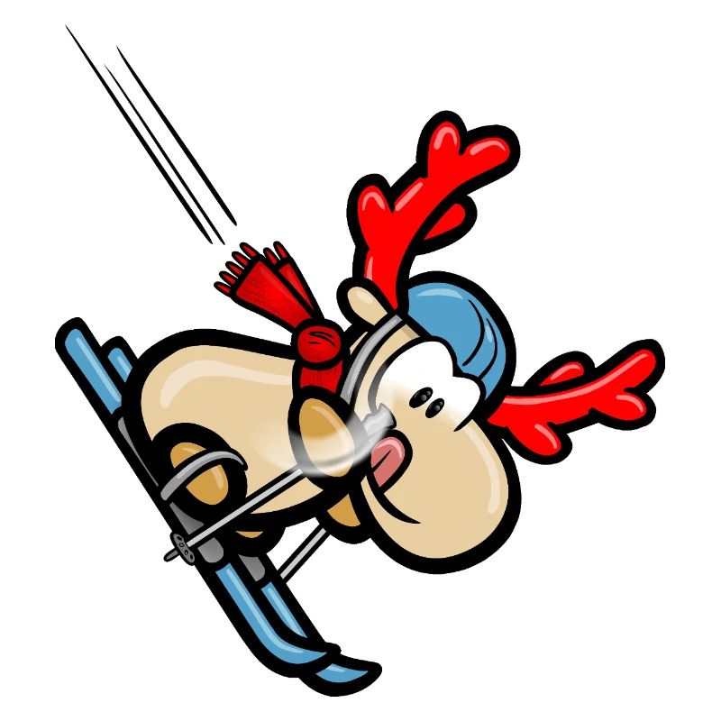 Comic reindeer Elmondo on the ski run