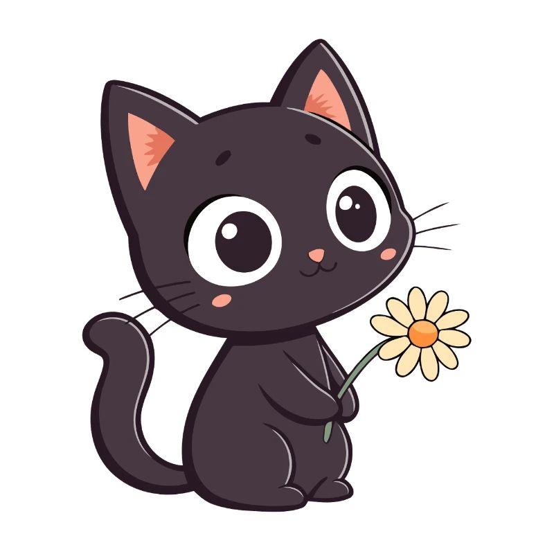 Schwarze Katze und Gänseblümchen