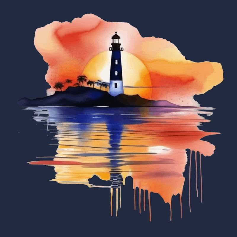 Ein Aquarell-Leuchtturm-Szene