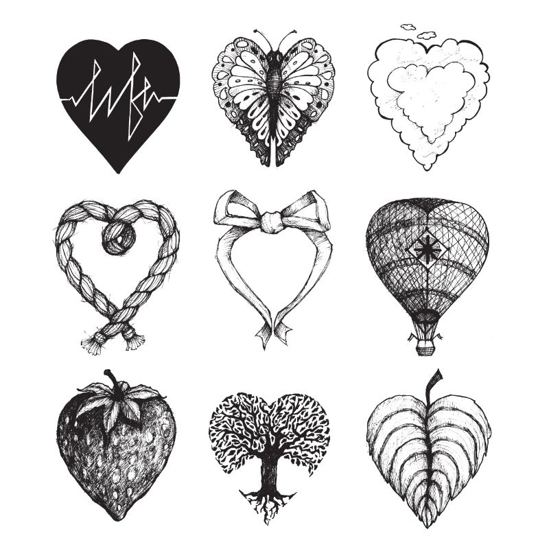 Heart shaped drawings (Black)