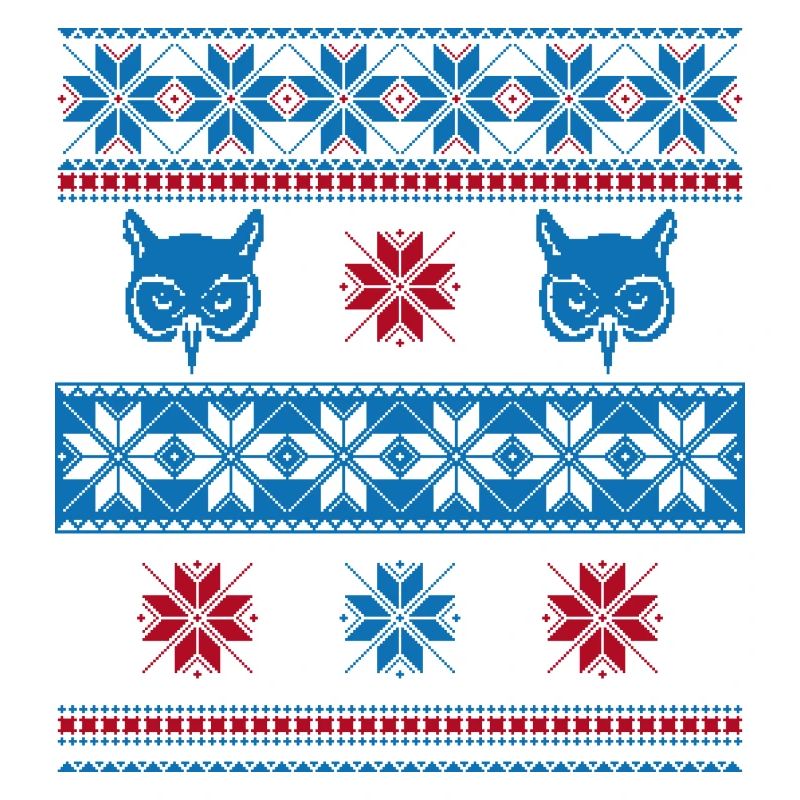 Norweger Pullover Eule Blau Rot