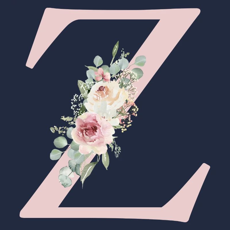 Z| Monogramm | Eukalyptus-Pastell-Blumen-Blau