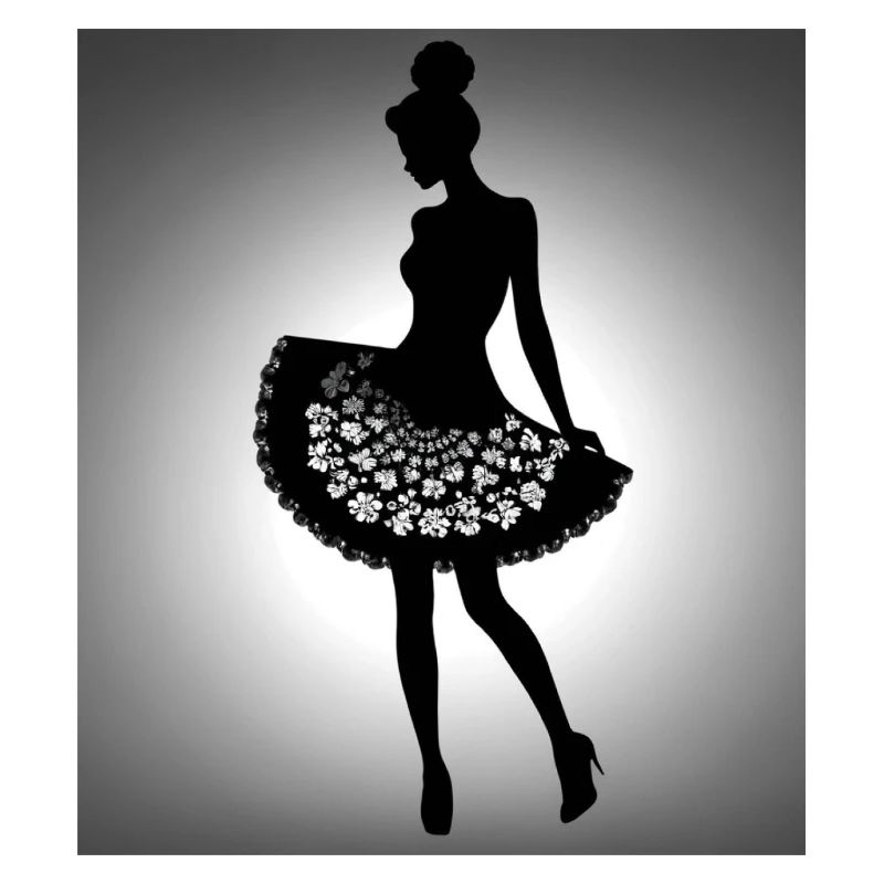 Silhouette einer Frau in einem Kleid mit Blumen