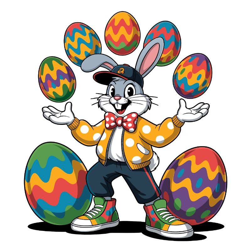 Bunter Osterhase mit farbigen Eiern