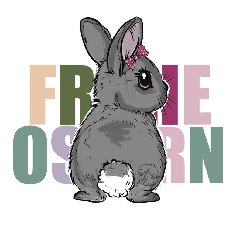 Lapin de Pâques avec lettrage coloré Joyeuses Pâques